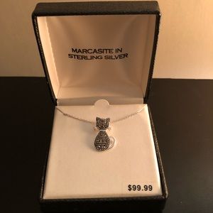 Sterling Silver Marcasite Feline 18” Necklace